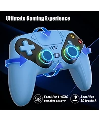 Nbcp Rgb Wireless Controller for PS5/Pc, Bluetooth, Dynamic Vibration, 6-Axis Motion, 3.5mm Audio Jack, Turbo, 1000mAh Battery, Speaker - Blue
