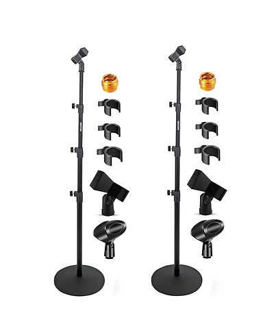 5 Core Mic Stand Floor Pair Adjustable Heavy Weight Microphone Stands Round Base