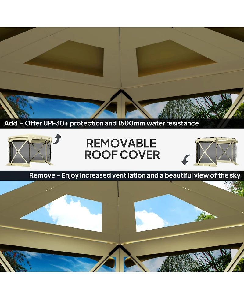 Outsunny 11ft Pop Up Gazebo Screen Tent with Removable Roof, Dark