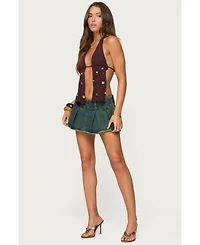 Edikted Women's Beaded Distressed Knit Split Front Top