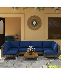 Outsunny 7 Piece Wicker Patio Furniture Set Outdoor Sectional, /