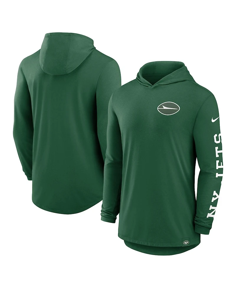 Nike Men's Green New York Jets Blitz Tri-Blend Performance Long Sleeve Hoodie T-Shirt