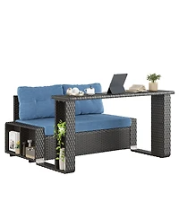 Vlsrka Convertible Foldable Wicker Outdoor Sofa with Storage Shelves