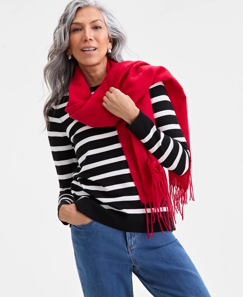 Style & Co Women's Striped Long-Sleeve Crewneck Sweater, Macy's Exclusive