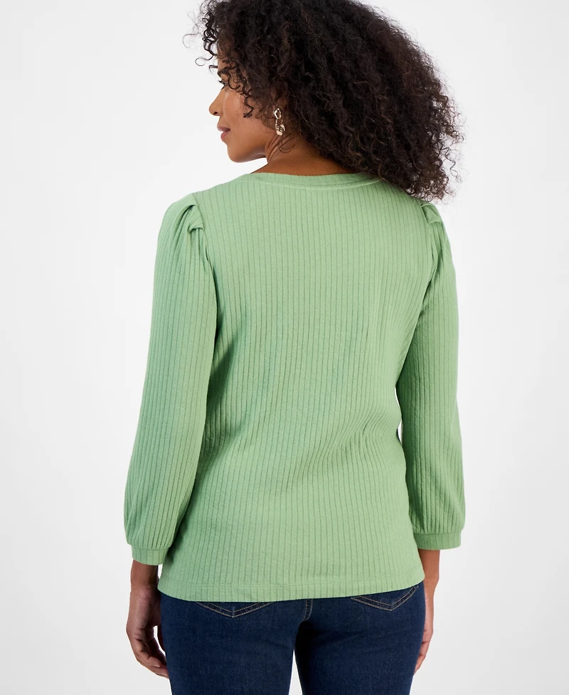 Style & Co Women's Scoop-Neck Long-Sleeve Ribbed Knit Top, Macy's Exclusive