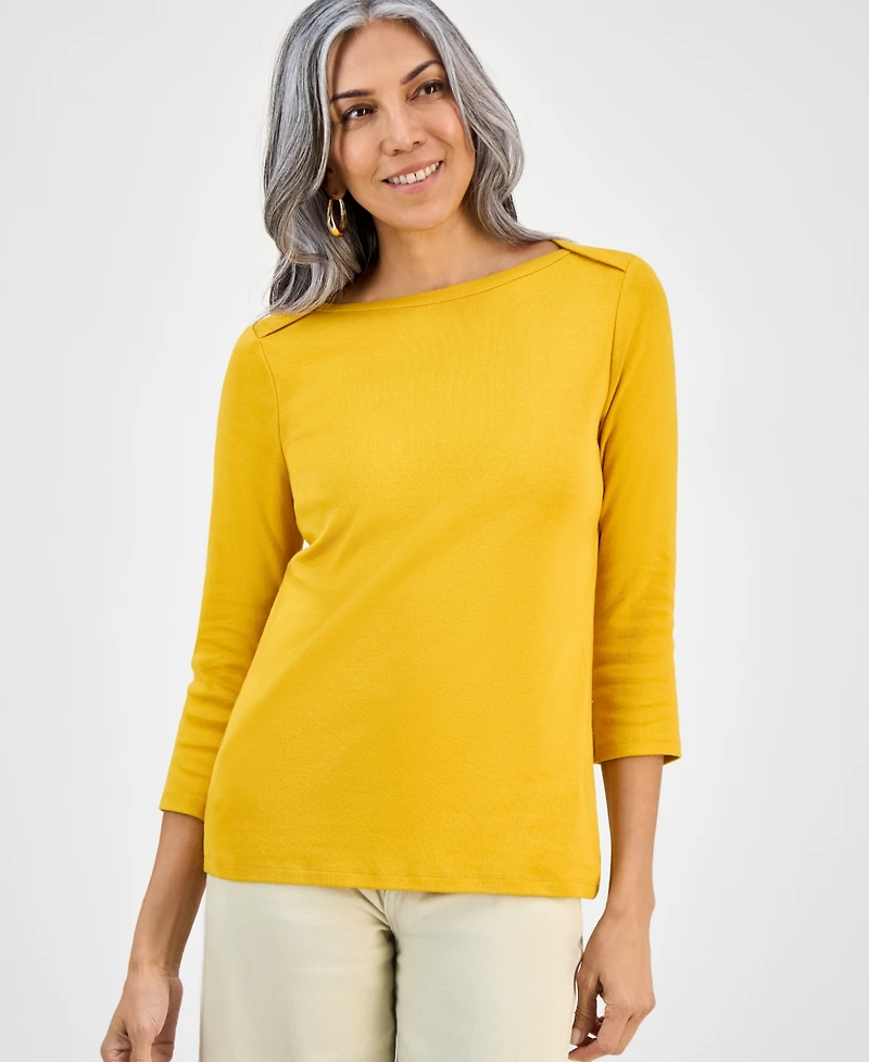 Style & Co Women's Pima Cotton 3/4-Sleeve Boat-Neck Top, Created for Macy's