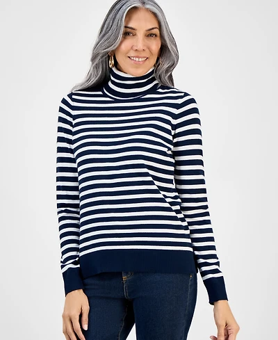 Style & Co Women's Striped Turtleneck Long-Sleeve Sweater, Macy's Exclusive