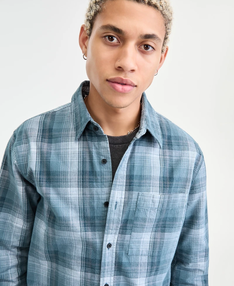 Sun + Stone Men's Long-Sleeve Cotton Plaid Corduroy Shirt, Macy's Exclusive