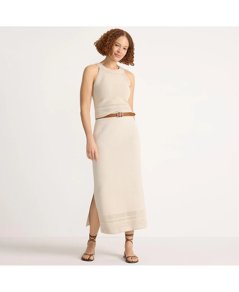Lands' End Women's Cotton Pointelle Sweater Maxi Skirt - Set Bottom