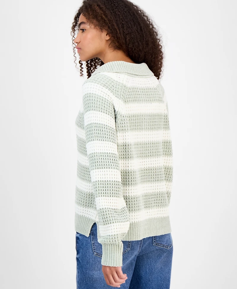 Ultra Flirt Juniors' Snap-Front Chenille Long-Sleeve Sweater