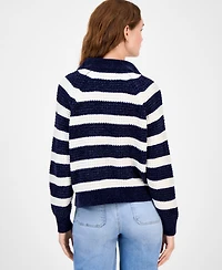 Ultra Flirt Juniors' Snap-Front Chenille Long-Sleeve Sweater