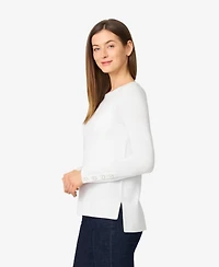Melissa Paige Women's Fine Gauge Boat-Neck Buttoned-Cuff Sweater