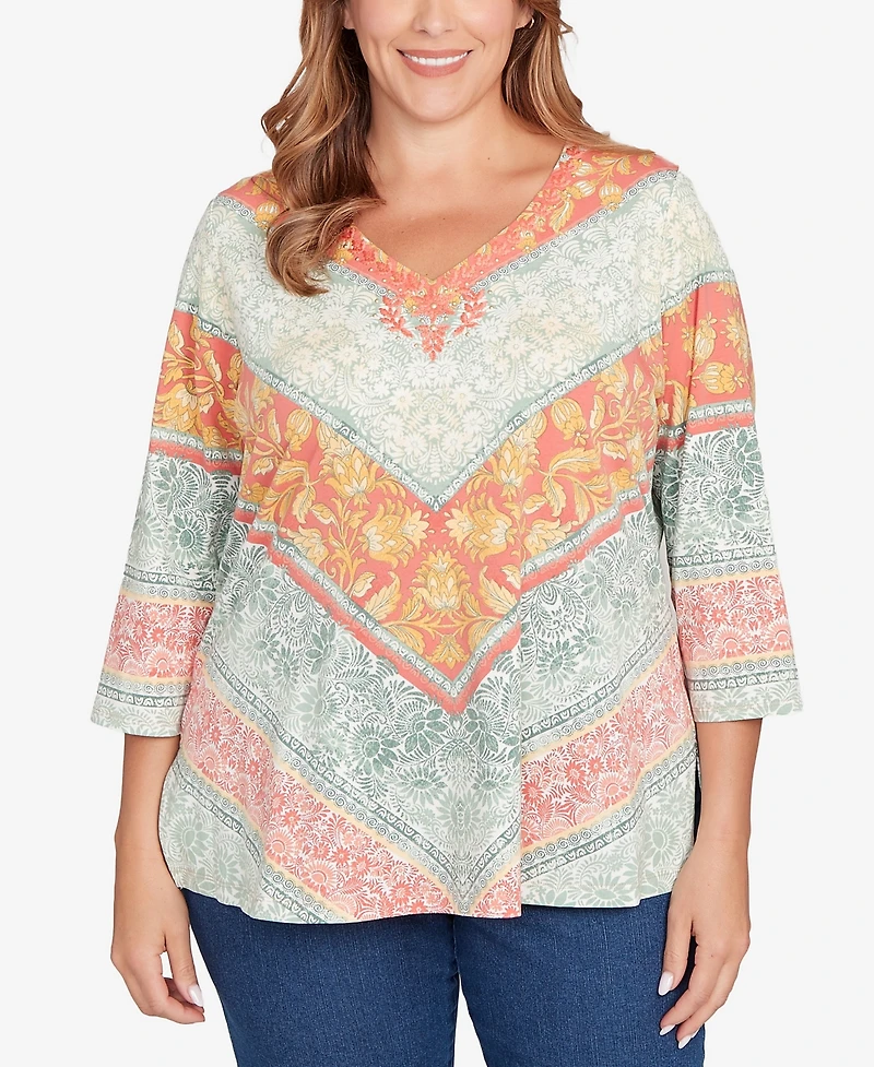 Ruby Rd. Plus Embellished Floral Knit Top