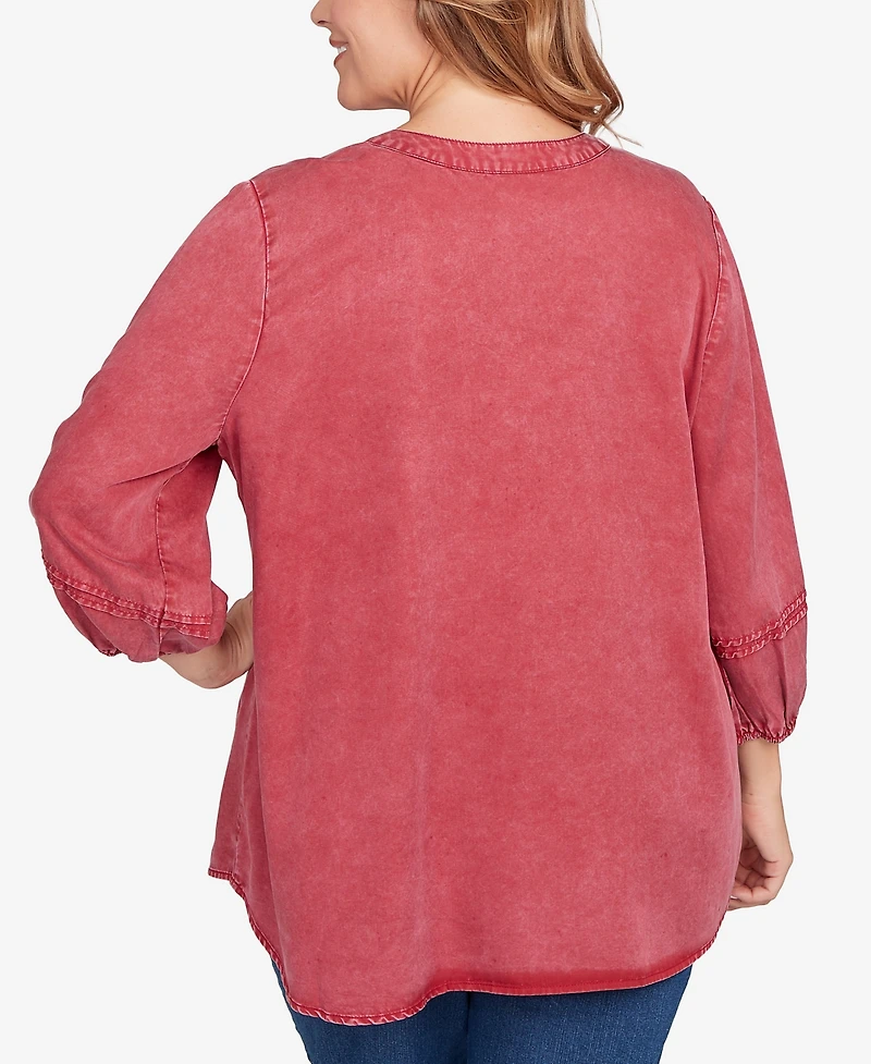 Ruby Rd. Plus Artisan Embroidered Button Front Top