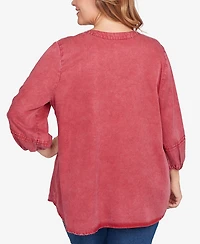 Ruby Rd. Plus Artisan Embroidered Button Front Top