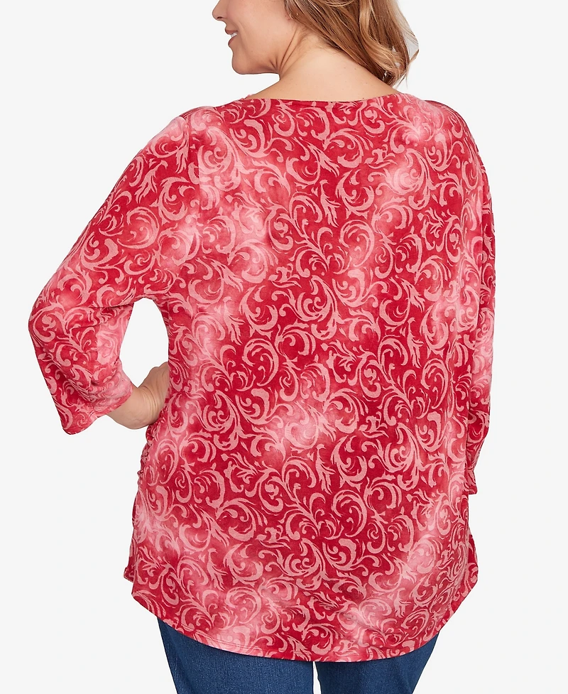 Ruby Rd. Plus Tie Dye Scroll Floral Top