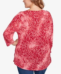 Ruby Rd. Plus Tie Dye Scroll Floral Top