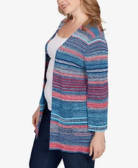 Ruby Rd. Plus Open Ribbed Stripe Front Pocket Cardigan Sweater