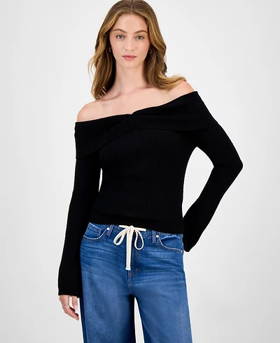 Hooked Up by Iot Juniors' Off-The-Shoulder Sweater