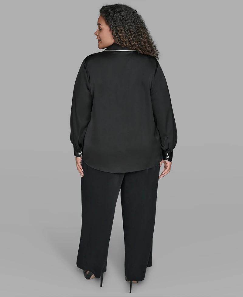 Karl Lagerfield Paris Plus Contrast Placket Long Sleeves Blouse