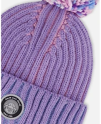 Deux par Girl Lined Knit Pompom Hat Blue, Purple and Pink - Toddler|Child