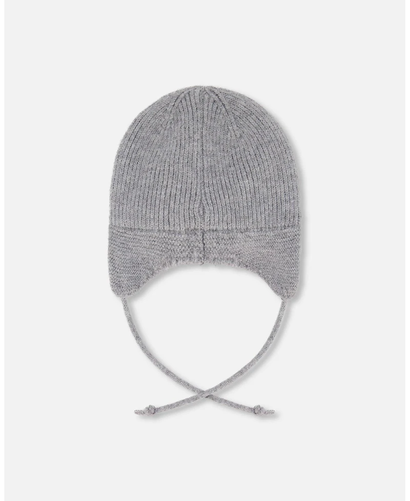 Deux par Baby Unisex Lined Knit Hat with Ears and Strings Heather Gray - Baby|Toddler