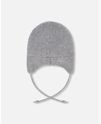 Deux par Baby Unisex Lined Knit Hat with Ears and Strings Heather Gray - Baby|Toddler