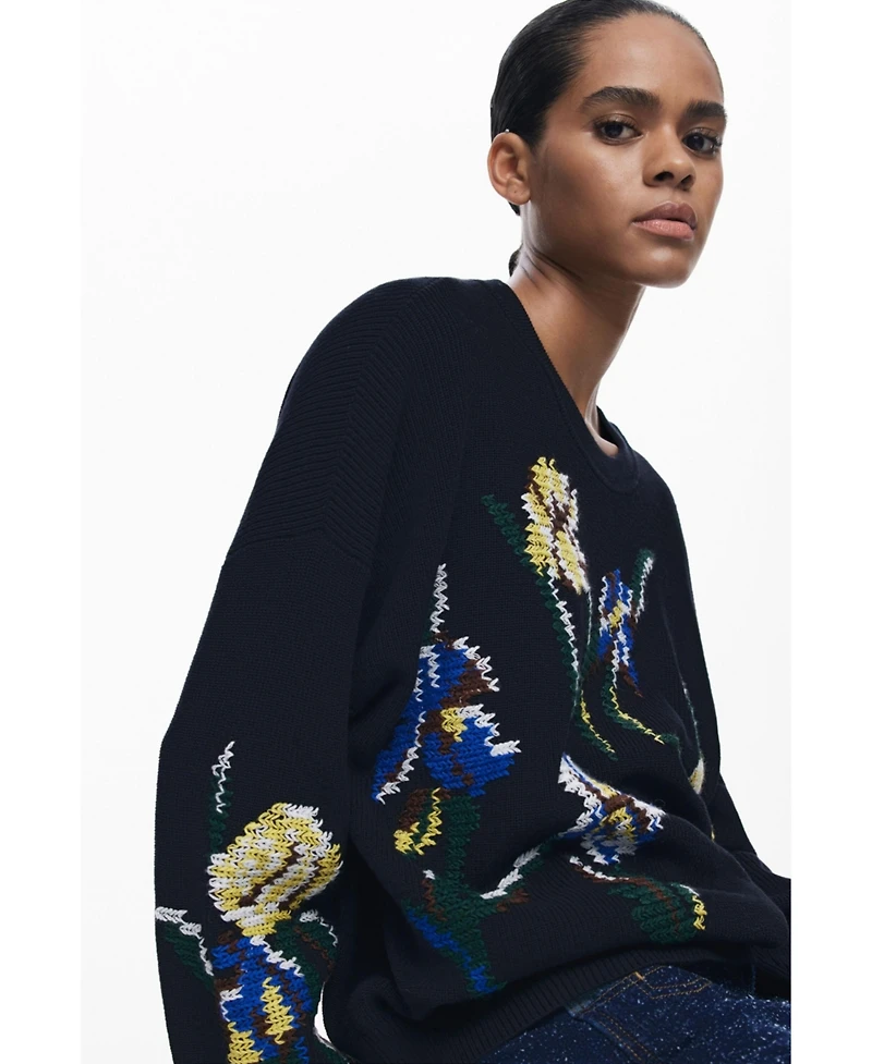 Desigual Women's Jacquard sweater with embroidered flowers