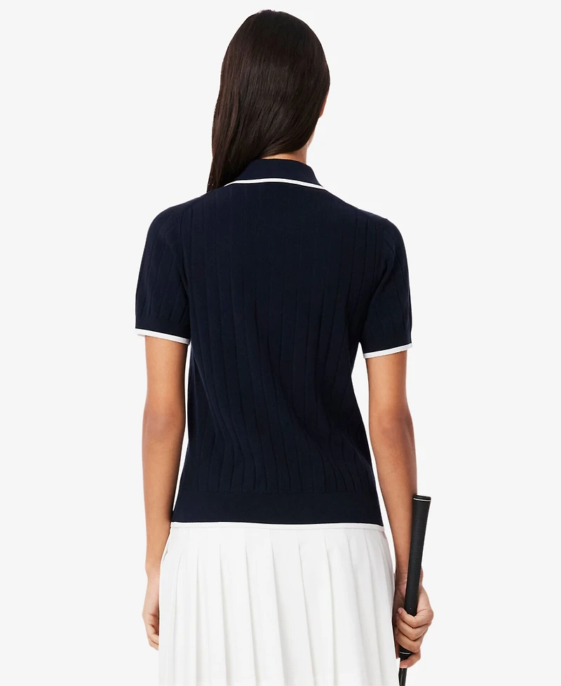 Lacoste Usa Women's Trimmed Short-Sleeve Polo Sweater