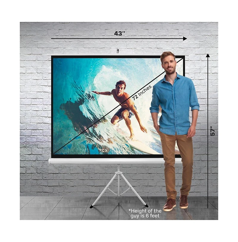Pyle 72-inch Video Projector Screen, Easy Fold-Out & Roll-Up Projection Display, Tripod Stand Style