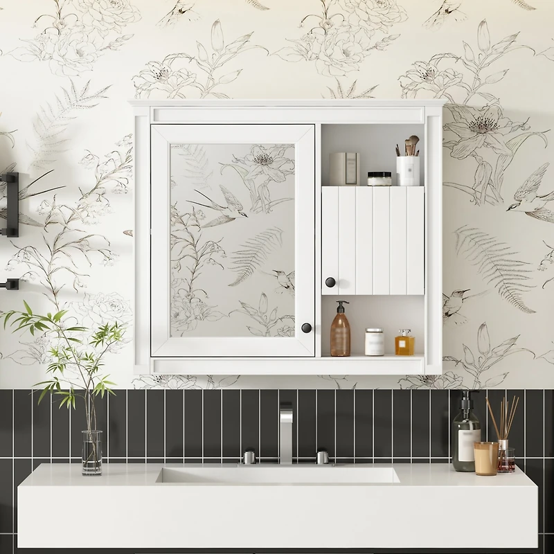 Casainc 32" Bathroom Wall Cabinet with Mirrored Door and 3 Storage Shelves, Wall Mounted Storage Cabinet