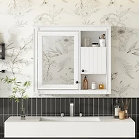 Casainc 32" Bathroom Wall Cabinet with Mirrored Door and 3 Storage Shelves, Wall Mounted Storage Cabinet