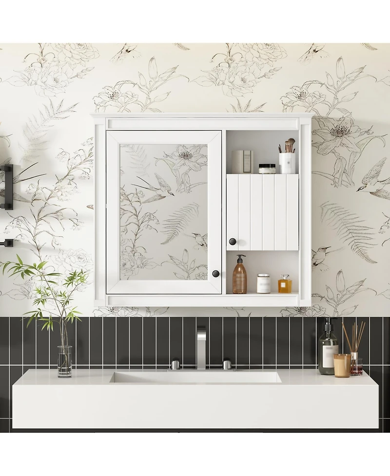 Casainc 32" Bathroom Wall Cabinet with Mirrored Door and 3 Storage Shelves, Wall Mounted Storage Cabinet