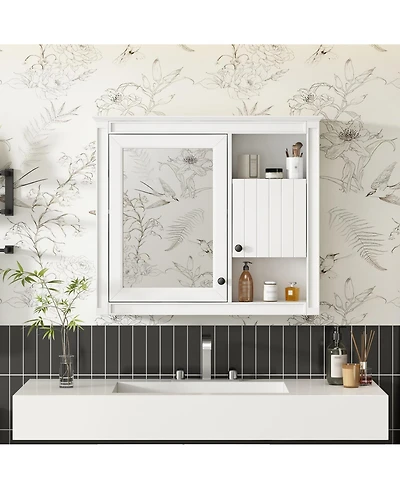 Casainc 32" Bathroom Wall Cabinet with Mirrored Door and 3 Storage Shelves, Wall Mounted Storage Cabinet
