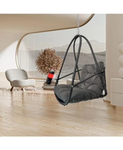 Swing Egg Chair With Stand Indoor Outdoor Wicker Rattan Patio Basket Hanging Chair With C Type Bracket With Cushion Pillowpatio Wicker Folding Hanging Chair Special Construction Cup Holder