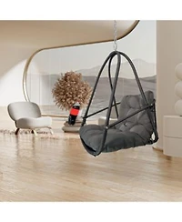 Swing Egg Chair With Stand Indoor Outdoor Wicker Rattan Patio Basket Hanging Chair With C Type Bracket With Cushion Pillowpatio Wicker Folding Hanging Chair Special Construction Cup Holder