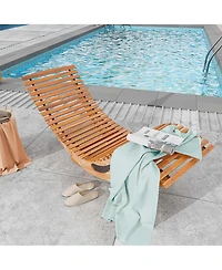 Costway Outdoor Chaise Lounge with High Back Slatted Seat Stopper Outside Wood Rocker