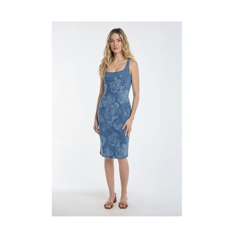 The Noli Shop Women's Flora Rose Denim Dress - Medium Blue