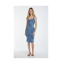 The Noli Shop Women's Flora Rose Denim Dress - Medium Blue