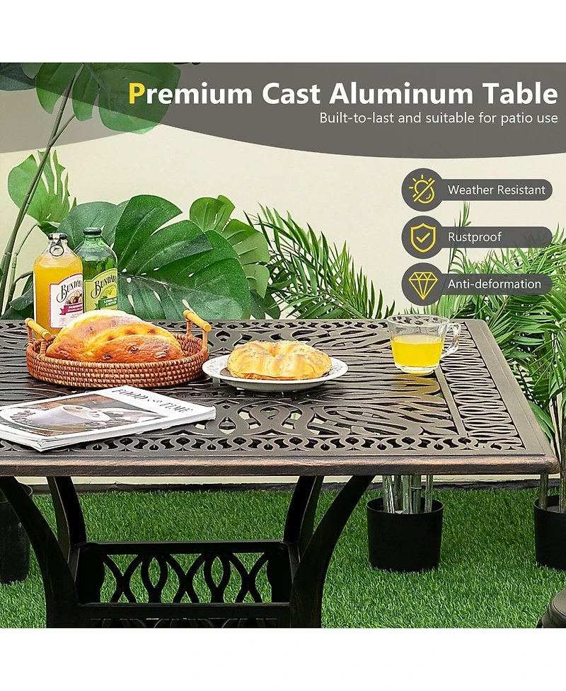 Gymax 35.4'' Patio Square Dining Table Cast Aluminum Umbrella Hole All-weather Outdoor