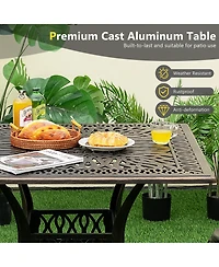 Gymax 35.4'' Patio Square Dining Table Cast Aluminum Umbrella Hole All-weather Outdoor
