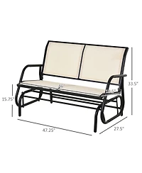 Flynama 2-Person Outdoor Glider Bench, Patio Double Swing Rocking Chair Loveseat w/Powder Coated Steel Frame for Backyard Garden Porch, Beige