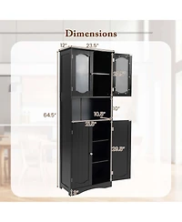 64.5" Tall Bathroom Cabinet with Tempered Glass Doors Adjustable Shelves