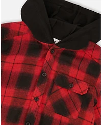 Deux par Big Boys Plaid Flannel Shirt with Hoodie Red and Black
