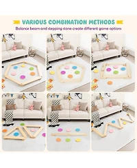 Gymax Toddler Wooden Balance Beam with Colorful Steeping Stones 12 Piece Obstacle Course