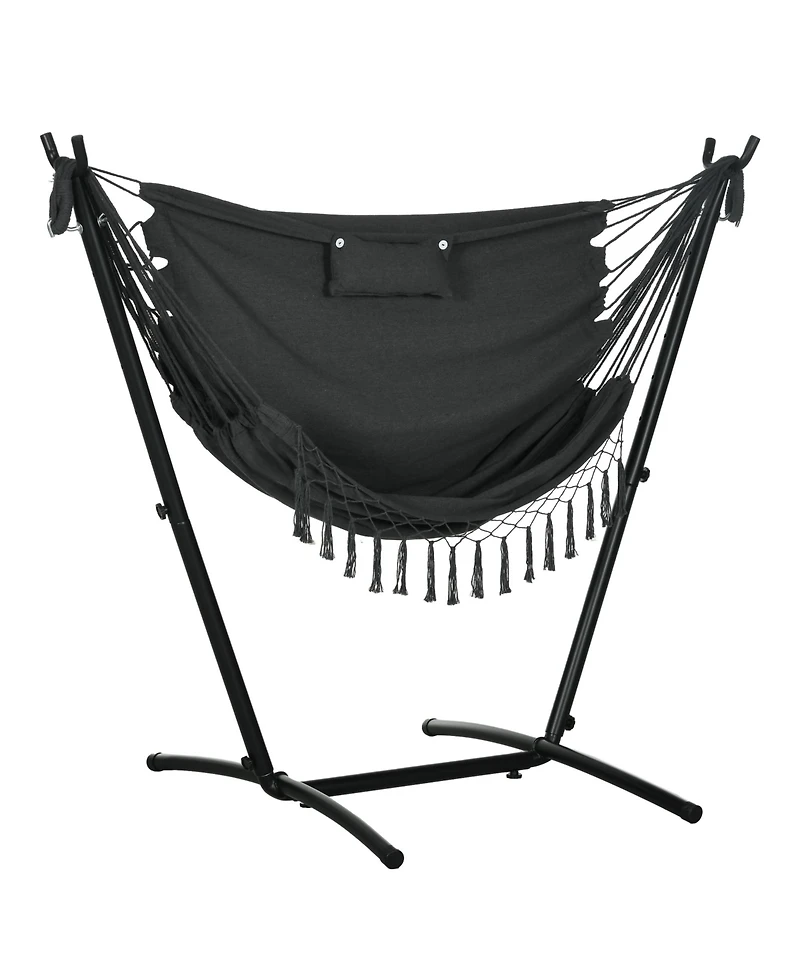 Outsunny Hammock Chair with Stand and Headrest Dark Gray