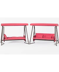 Flynama Outdoor Patio 3 seaters Metal Swing Chair Swing bed with Cushion and Adjustable Canopy Red Color