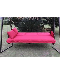 Flynama Outdoor Patio 3 seaters Metal Swing Chair Swing bed with Cushion and Adjustable Canopy Red Color