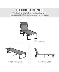 Flynama Reclining Chaise Lounge Chair, Portable Sun Lounger, Folding Camping Cot, with Adjustable Backrest and Removable Pillow, for Patio, Garden