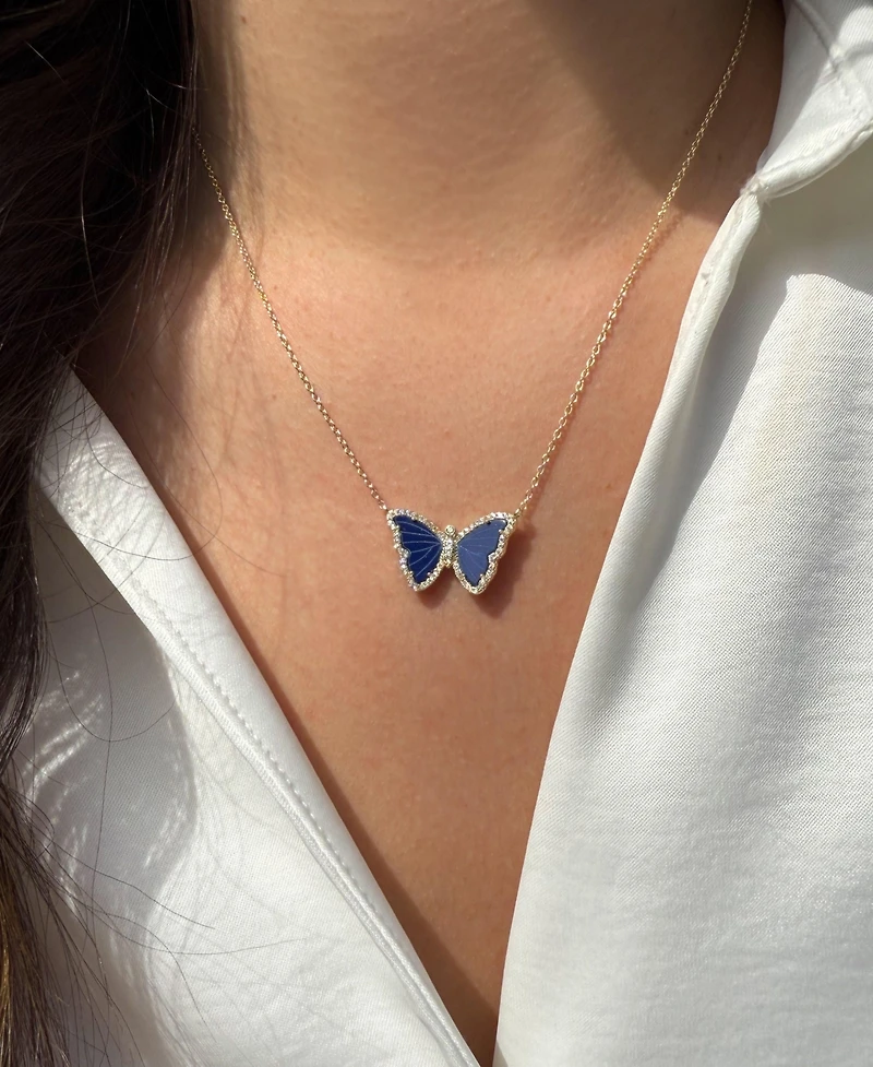 Kamaria Butterfly Necklace with Blue Lapis 14k Gold Plated Sterling Silver